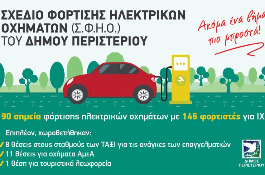  Τοποθετούνται 90 σημεία φόρτισης ηλεκτρικών οχημάτων στον Δήμο Περιστερίου