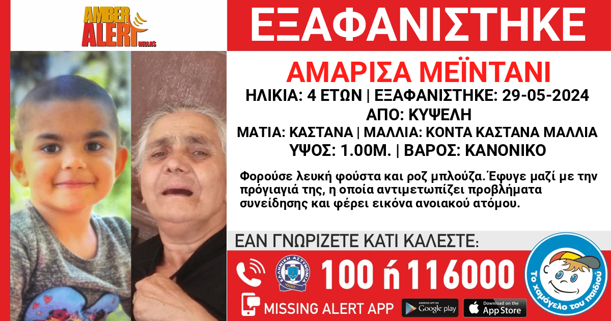 Εξαφάνιση 4χρονης και της 76χρονης προγιαγιάς του στην Κυψέλη