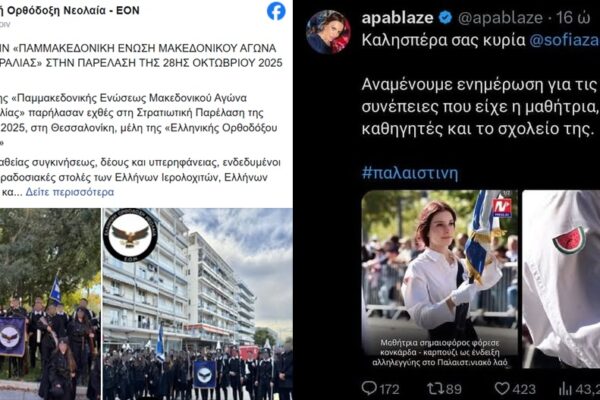 Επέτρεψαν σε ακροδεξιά οργάνωση να παρελάσει, ψάχνουν να τιμωρήσουν τη σημαιοφόρο με το αυτοκόλλητο “καρπούζι”