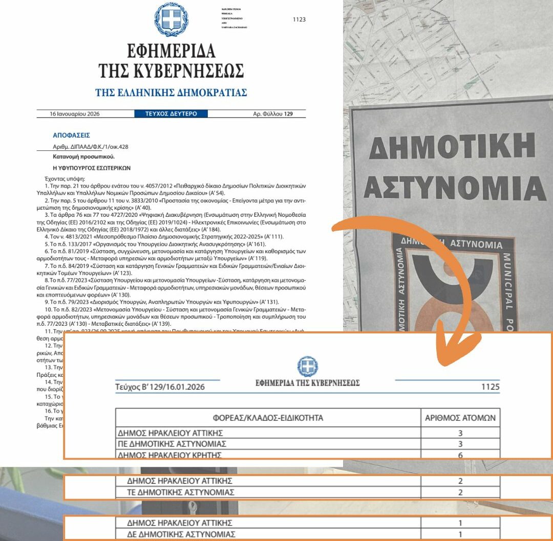 6 νέες προσλήψεις στη δημοτική αστυνομία του Δήμου Ηρακλείου Αττικής